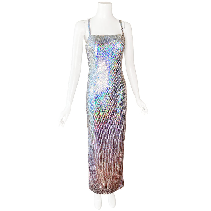 Y2K Adrianna Papell Holographic Sequin Dress