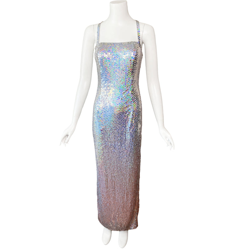 Y2K Adrianna Papell Holographic Sequin Dress