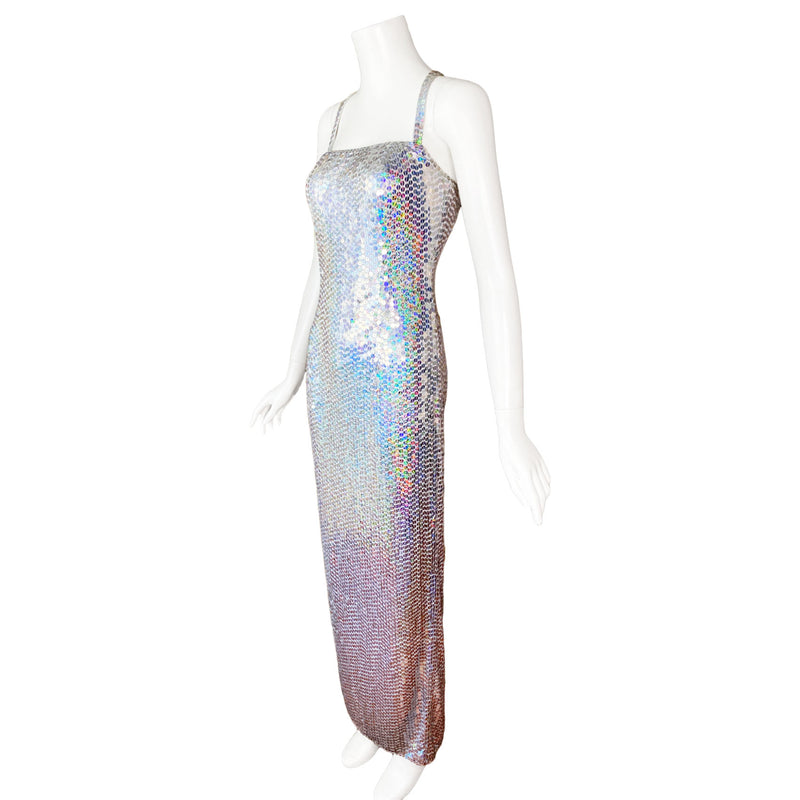Y2K Adrianna Papell Holographic Sequin Dress