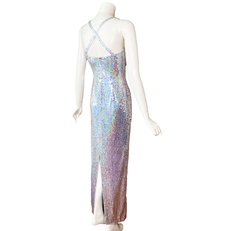 Y2K Adrianna Papell Holographic Sequin Dress