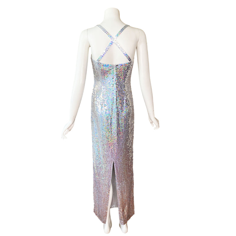 Y2K Adrianna Papell Holographic Sequin Dress