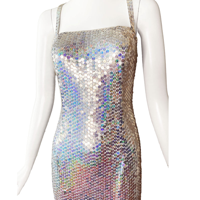 Y2K Adrianna Papell Holographic Sequin Dress