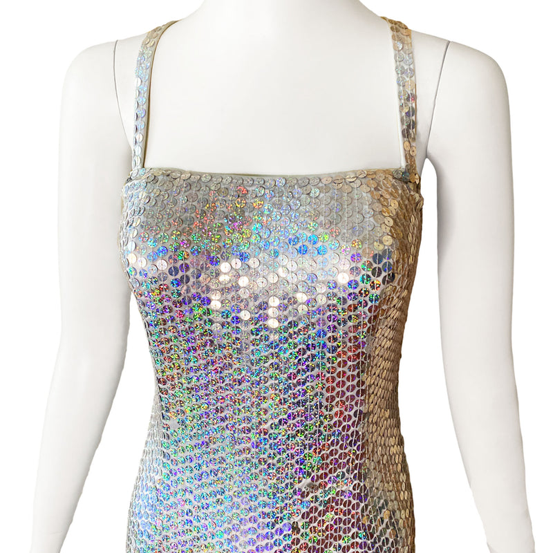 Y2K Adrianna Papell Holographic Sequin Dress