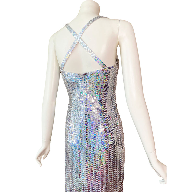 Y2K Adrianna Papell Holographic Sequin Dress