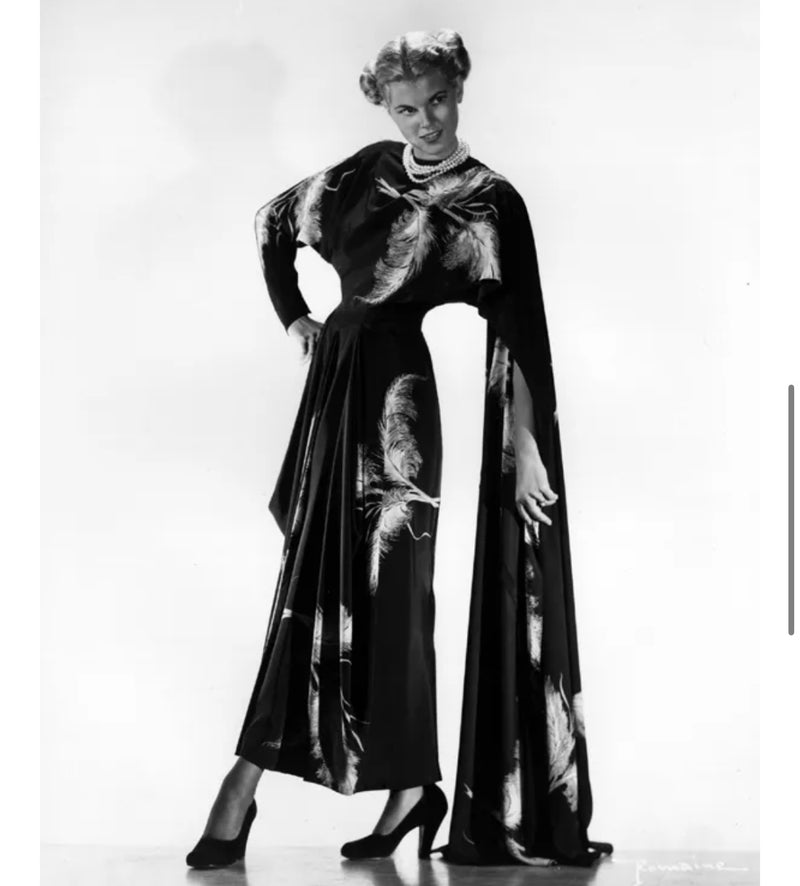 1940s Feather Print Maxi Dress