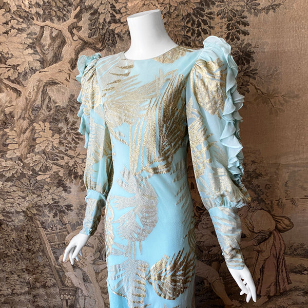 Judy Hornby Couture 1980s Ruffled Silk Dress
