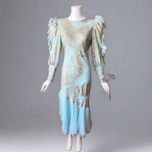 Judy Hornby Couture 1980s Ruffled Silk Dress