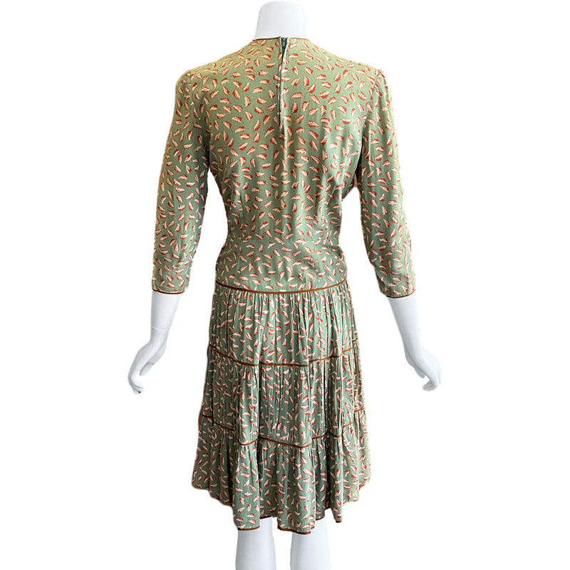 1930s Deco Leaf Print Dress