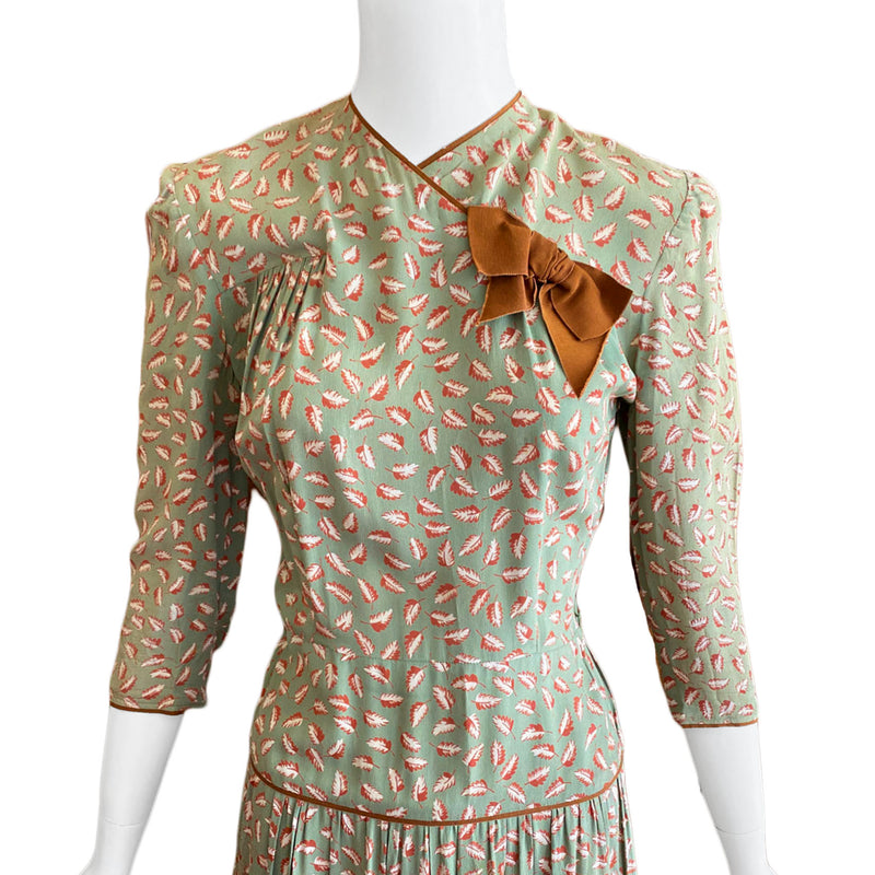 1930s Deco Leaf Print Dress
