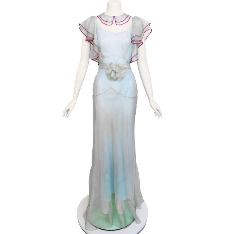 1930s Seafoam Silk Organza Maxi Dress