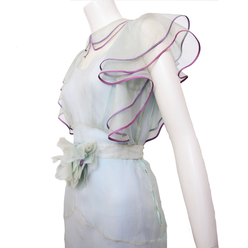 1930s Seafoam Silk Organza Maxi Dress