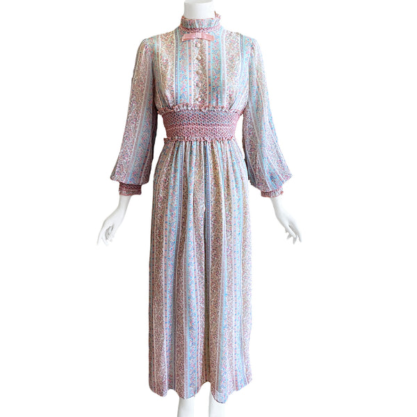 1970s Pastel Floral Maxi Dress