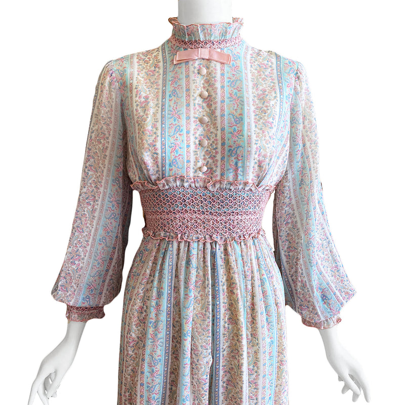 1970s Pastel Floral Maxi Dress