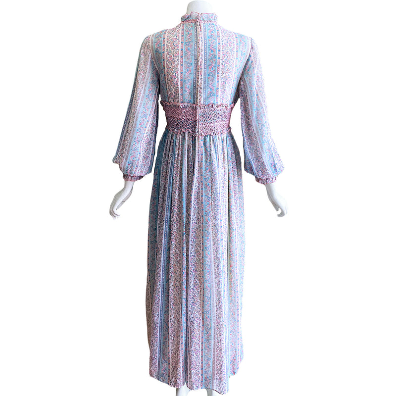1970s Pastel Floral Maxi Dress