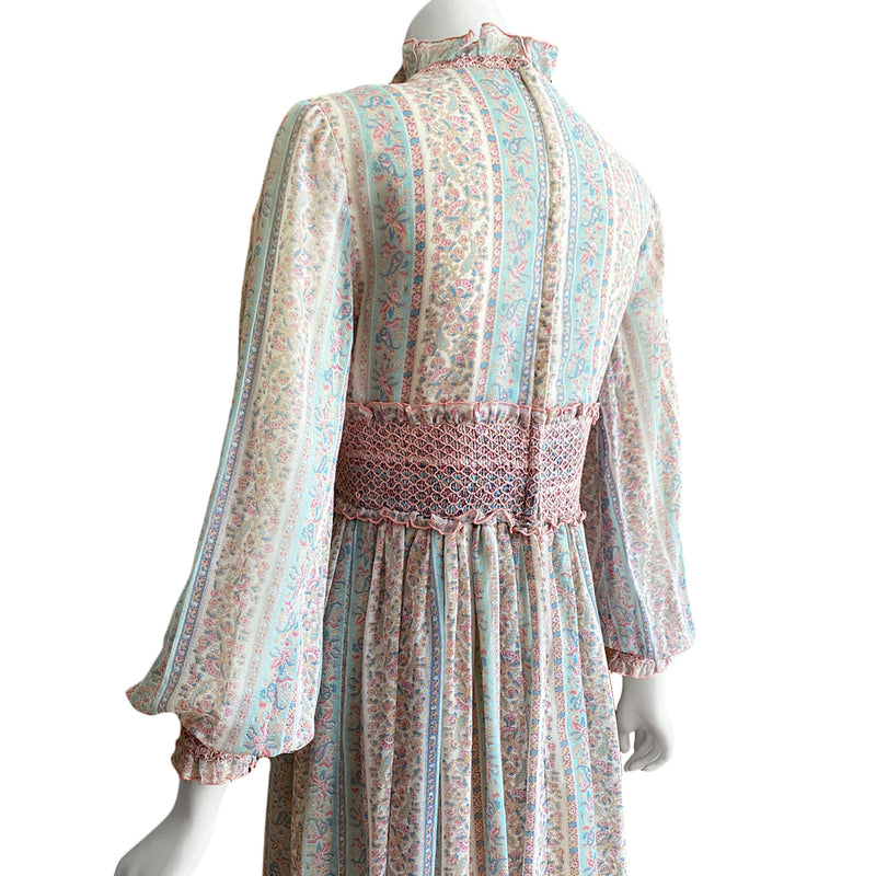 1970s Pastel Floral Maxi Dress