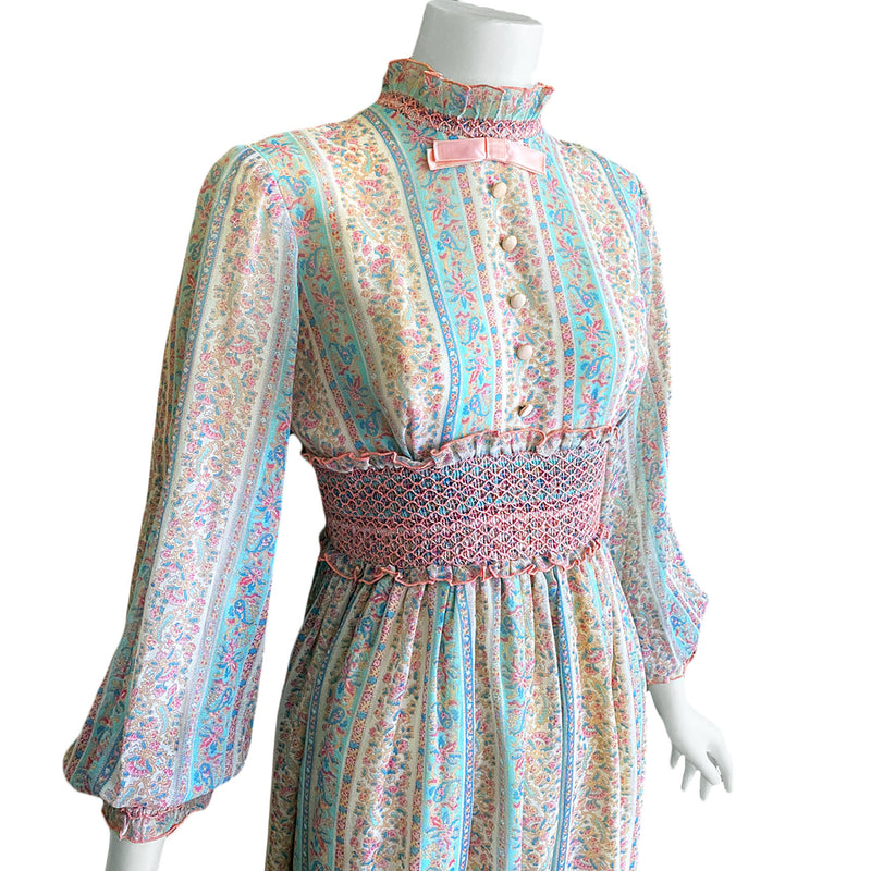 1970s Pastel Floral Maxi Dress