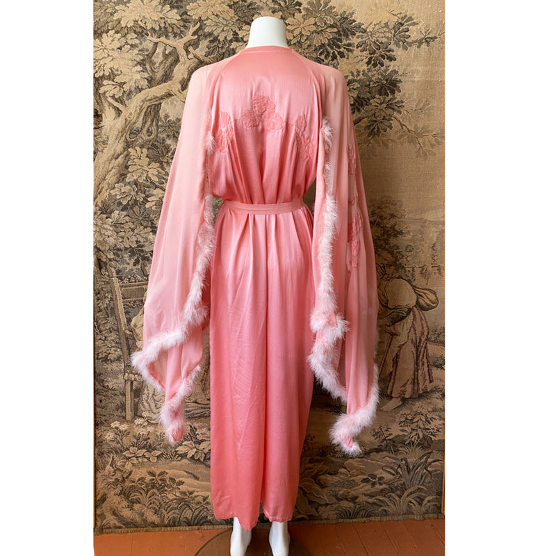 1930s Pink Silk & Maribou Peignoir