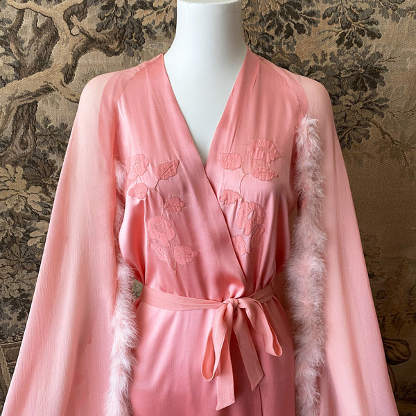 1930s Pink Silk & Maribou Peignoir