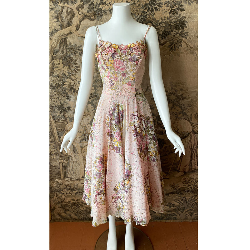 1950s Pink Floral Dress & Cardigan Set