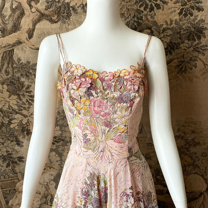 1950s Pink Floral Dress & Cardigan Set