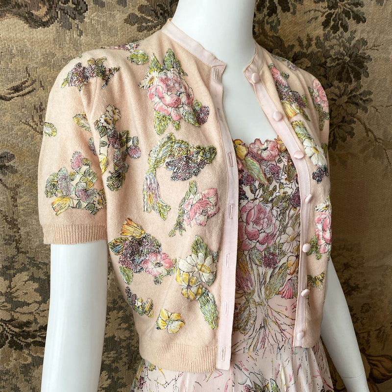 1950s Pink Floral Dress & Cardigan Set