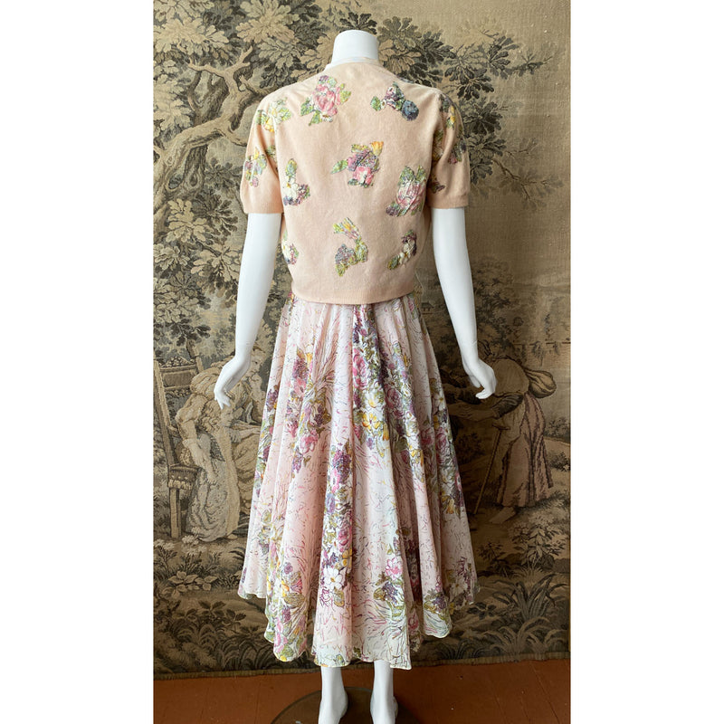 1950s Pink Floral Dress & Cardigan Set