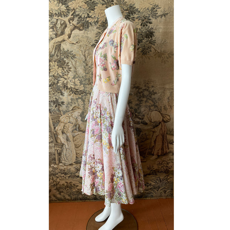 1950s Pink Floral Dress & Cardigan Set