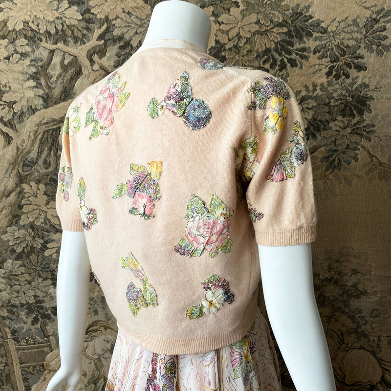 1950s Pink Floral Dress & Cardigan Set