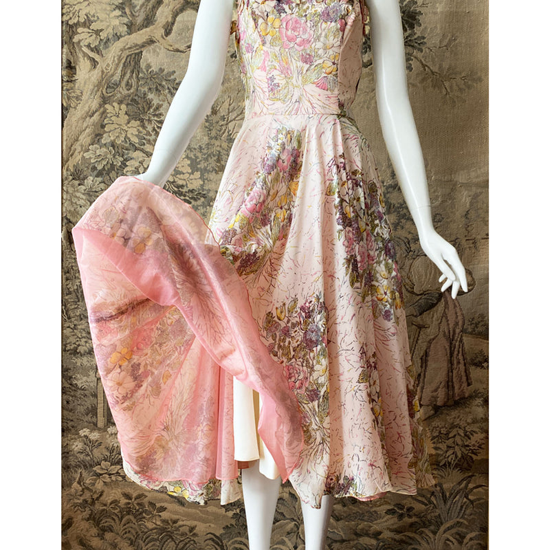 1950s Pink Floral Dress & Cardigan Set