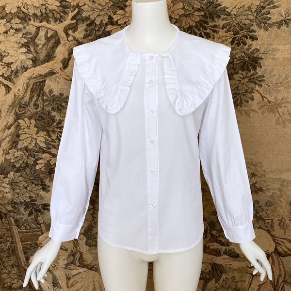 1980s White Portrait Collar Blouse