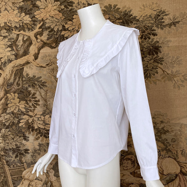 1980s White Portrait Collar Blouse