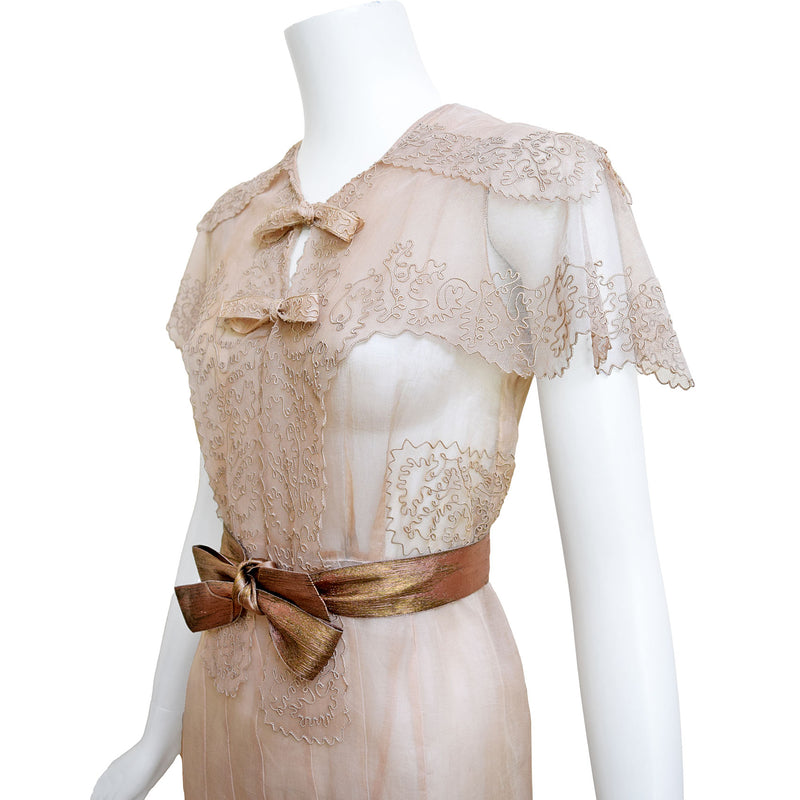 1930s Soutache Trimmed Organza Dress