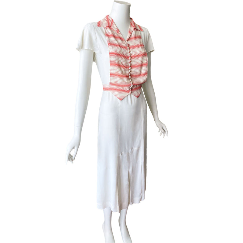 1930s Dress With Deco Striped Dickie