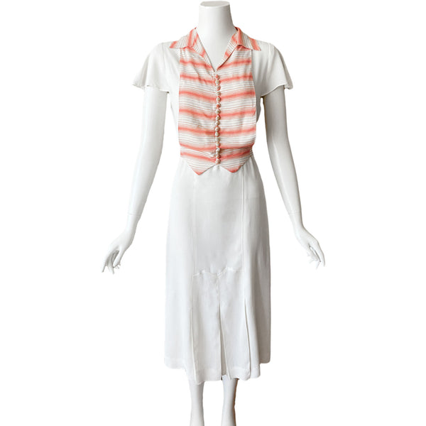 1930s Dress With Deco Striped Dickie