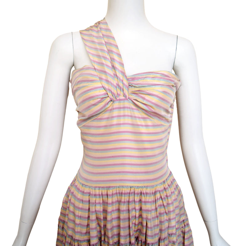 1940s Pastel Stripe Taffeta Gown