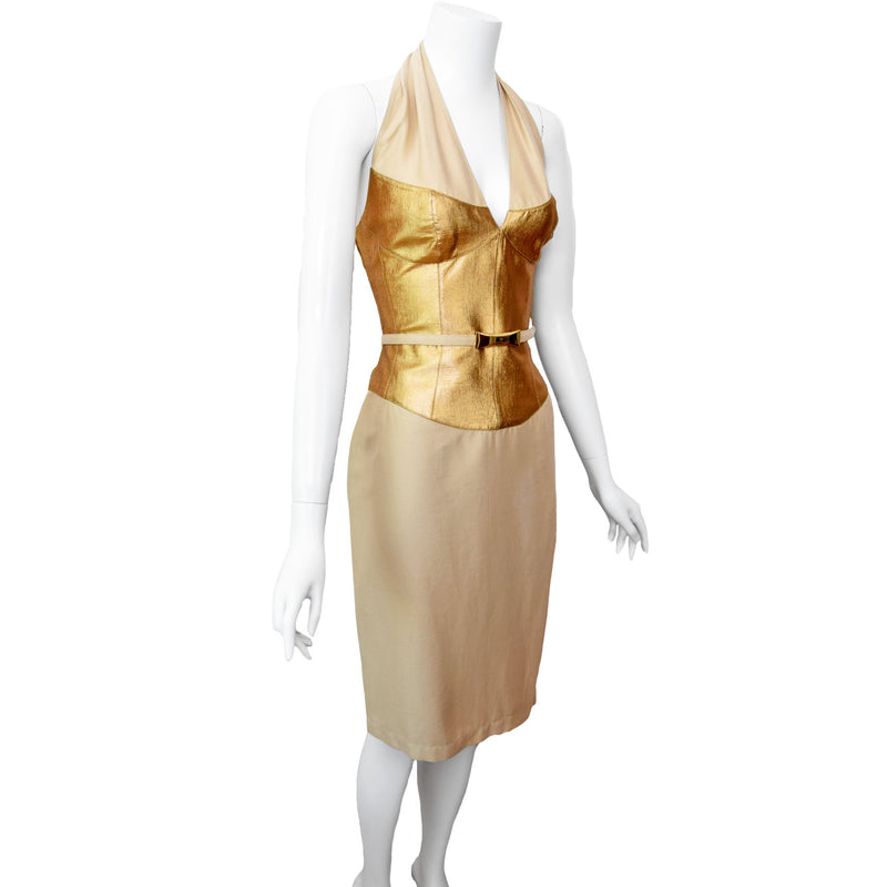Thierry Mugler Couture 1990s Gold Halter Dress