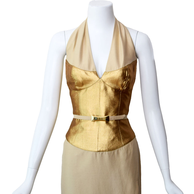 Thierry Mugler Couture 1990s Gold Halter Dress