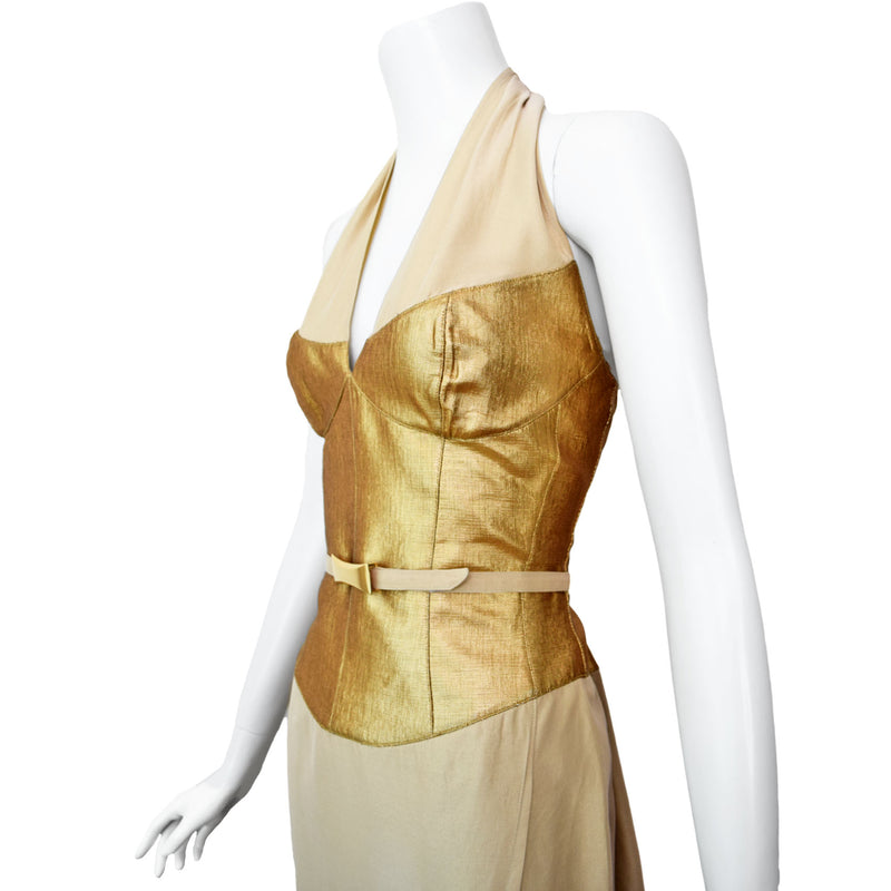 Thierry Mugler Couture 1990s Gold Halter Dress