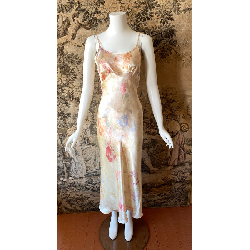 1990s Floral Satin Slip Dress