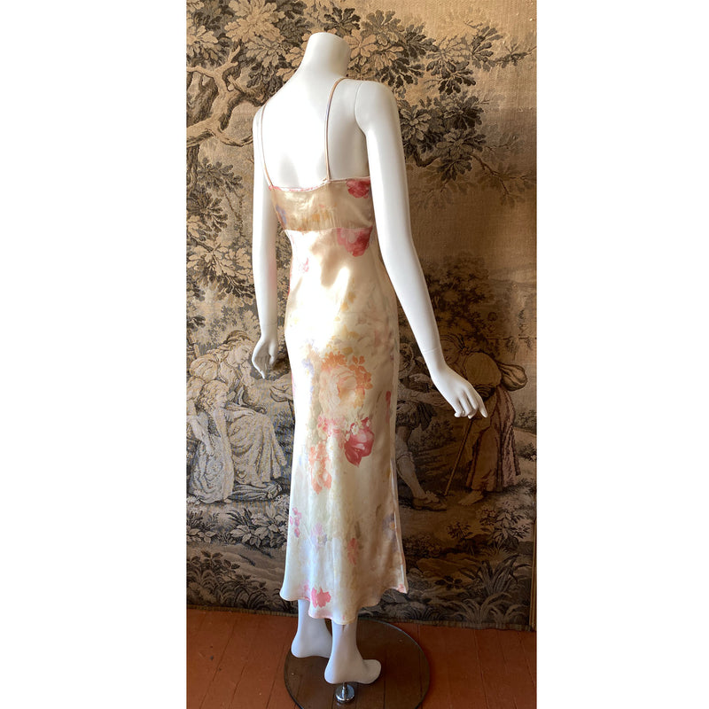 1990s Floral Satin Slip Dress