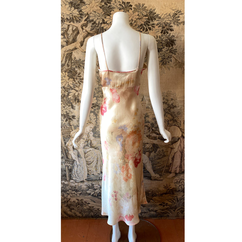 1990s Floral Satin Slip Dress