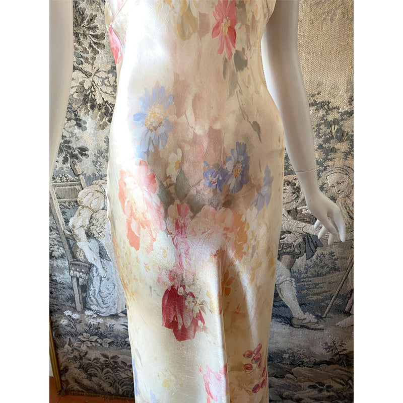 1990s Floral Satin Slip Dress