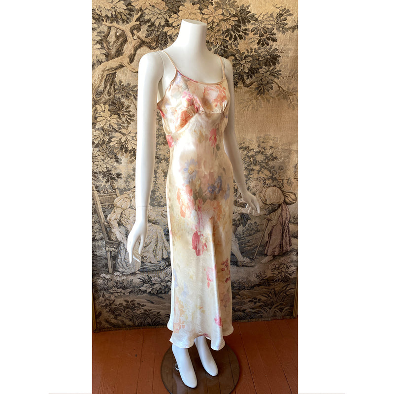 1990s Floral Satin Slip Dress