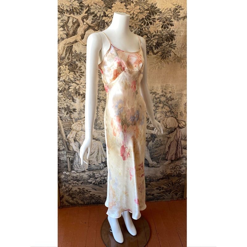 1990s Floral Satin Slip Dress