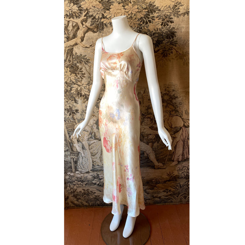 1990s Floral Satin Slip Dress