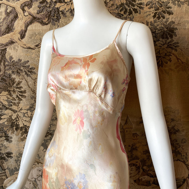 1990s Floral Satin Slip Dress