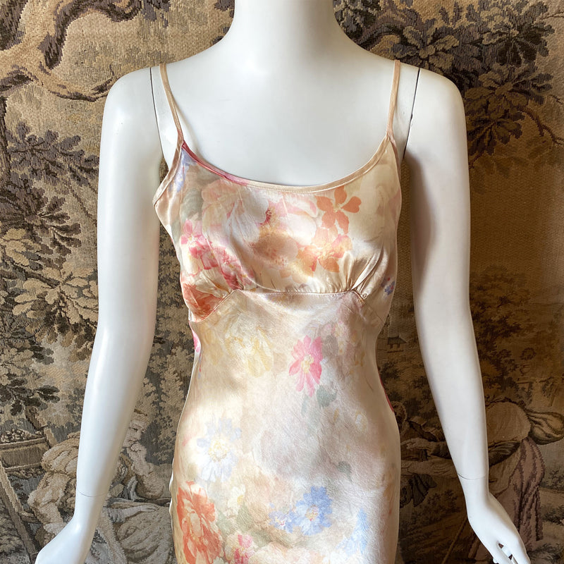 1990s Floral Satin Slip Dress