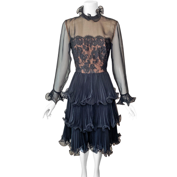 1970s Travilla Pleated Midi Dress