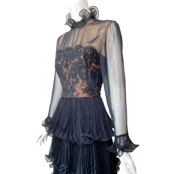 1970s Travilla Pleated Midi Dress