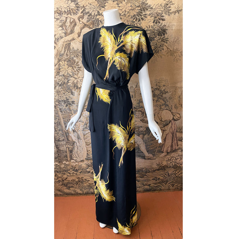 1940s Feather Print Maxi Dress
